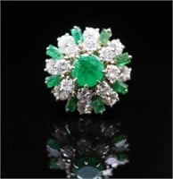Vintage emerald and diamond set cluster ring