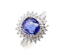 Sapphire, diamond and 18ct white gold ring