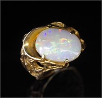 Solid white opal and yellow gold Brutualist