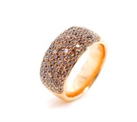 Pave set cognac diamond and 18ct rose gold ring