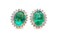 Emerald and diamond set 18ct yellow gold earrings