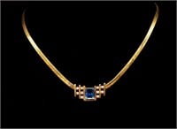 Topaz and diamond set 14ct yellow gold necklace
