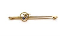 Art Deco sapphire set 9ct rose gold bar brooch