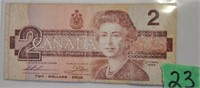 1986 Canada two dollar bill