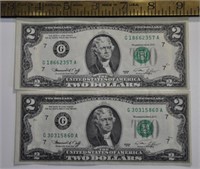 2 1976 U.S. two dollar bills