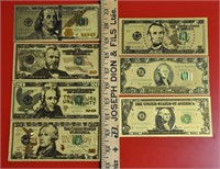 24K gold plated replica U.S. bank note set