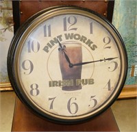 LARGE "Irish Pub" Pint Works Wall Clock