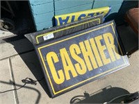 TWO ILLUMINATING FLOURESCENT SIGNS "CASHIER"