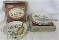 two Jewell Flan dish with serving tray & server