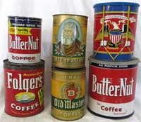 6 Coffee tins - Butternut - Folgers - Old Master