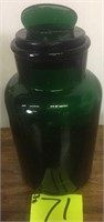Green jar with lid 9 1/2in tall