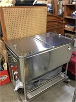 LARGE STAINLESS STEEL ICE CHEST ON WHEELS W/COVER