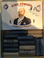 Cigar Box of 34 Rolls of Nickels