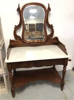 Vintage Marble Top Wash Stand with Beveled Mirror