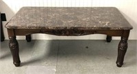 Wood Base Coffee Table with Faux Marble Top