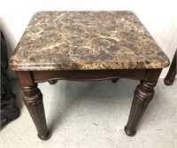Wood Base Side Table with Faux Marble Top