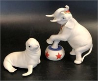 Cybis Porcelain Seal and Elephant Figurines