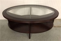Oval Coffee Table with Beveled Glass Inset Top