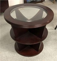 Wood Side Table with Beveled Glass Inset Top