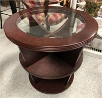 Wood Side Table with Beveled Glass Inset