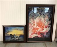 Framed Horse & Floral Beaded Art