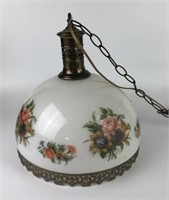 Swag Lamp with Glass Shade with Floral Motif