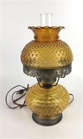 Amber Glass Hobnail Electrified Oil Lamp with