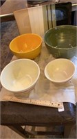 Four mixing bowls, one serving glass platter
