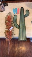Tin cactus and feather decor