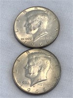 2 40% Silver Half Dollars