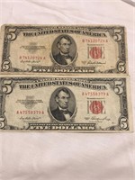 2 Red Seal $5 Bills