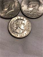 4 Kennedy Halves and a Susan B Anthony Dollar