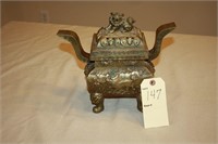 Vintage Brass foo dog Tibetan incense burner