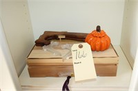 Plate stands, box, pumpkin, and more