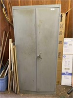 Metal Two-Door Storage Cabinet with Contents