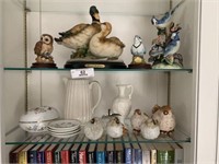 Two Shelves of Bird Figures and Miscellaneous