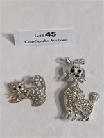 Cat and Poodle Rhinestone Pins