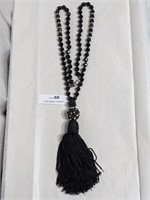 Les Bernard Jet Black Glass Necklace 27 inches