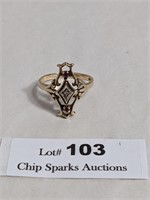 10K Ruby Diamond Deco Ring Size 9 1/2 - 3.59g
