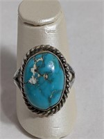 Sterling Turquoise Ring Sz7  - 5.04g