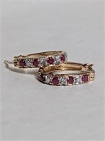 .925 Rose Gold Overlay Ruby Diamond Earrings 4.81g