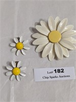 Enamel Flower Pin and Earrings