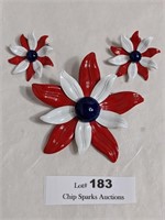 Patriotic Enamel Flower Pin and Earrings