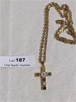Micromosaic Cross Pendant Necklace Italy