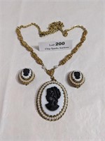 West Germany Cameo Necklace Earrings