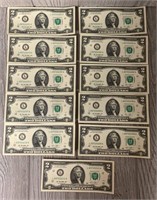 (11) $2 Dollar Bills with Sequential Serial #s