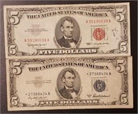 1963 $5 Red Seal & 1953-A Silver Certificate