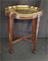 Wood End Table With Brass Top