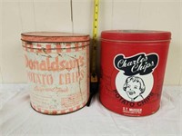 2 vintage potato chip tins