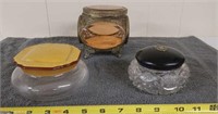 Amber Ormolu jewelry casket & 2 other containers